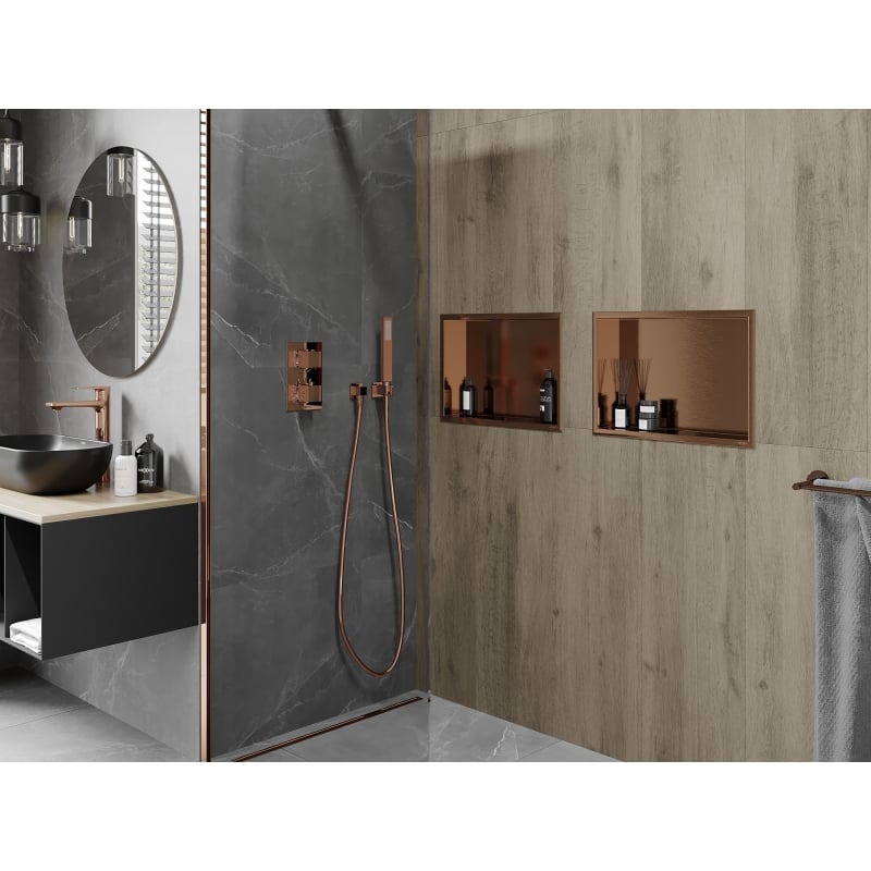 Mexen X-Wall-R recessed shelf with flange 45 x 30 cm, brushed copper - 19C0453010