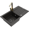 Mexen Pablo 1-bowl granite sink with drainer and kitchen faucet Rita, black/gold metallic - 6510-75-670300-50-B