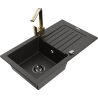 Mexen Pablo 1-bowl granite sink with drainer and Rita kitchen tap, black/golden metallic- 6510-75-670300-50-B