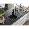 Mexen Pablo granite sink 1-bowl with drainer and kitchen faucet Rita, black/gold metallic - 6510-75-670300-70-B
