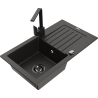 Mexen Pablo 1-bowl granite kitchen sink with drainer and Rita kitchen tap, black/gold metallic- 6510-75-670300-70-B