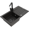 Mexen Pablo granite sink 1-bowl with drainer and Rita kitchen faucet, black/gold metallic - 6510-75-670300-70-B