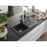 Mexen Pablo 1-compartment granite sink with a drip tray and kitchen mixer tap Rita, Black/Gold metallic- 6510-75-670300-70