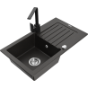 Mexen Pablo granite sink 1-bowl with drainer and kitchen faucet Rita, black/gold metallic - 6510-75-670300-70