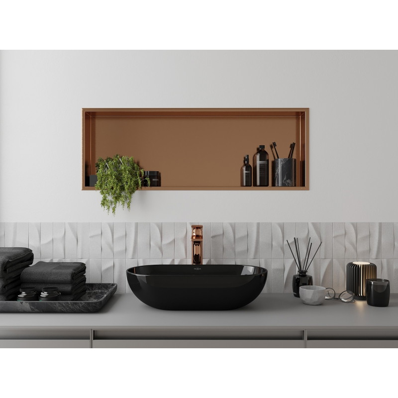Mexen X-Wall-R recessed shelf with flange 90 x 30 cm, brushed copper - 19C0903010