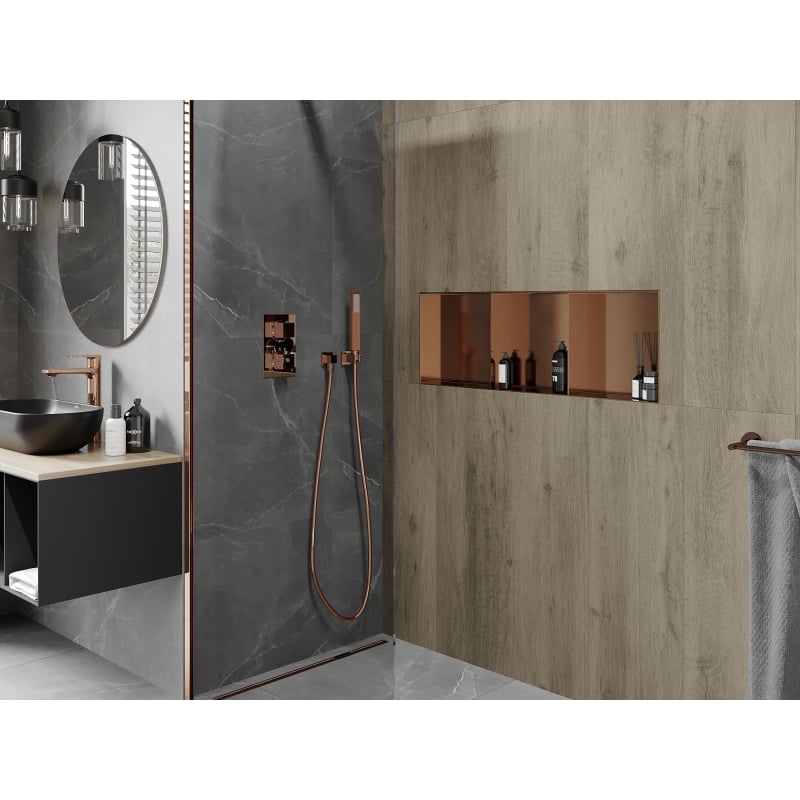 Mexen X-Wall-NR recessed shelf without flange with shelf 90 x 30 cm, brushed copper - 19C1903010S