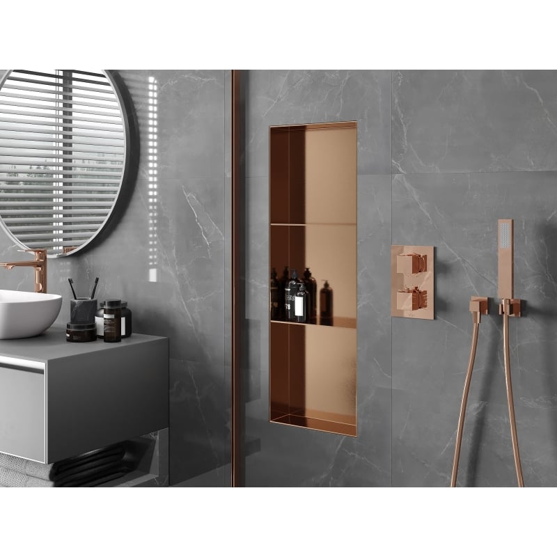Mexen X-Wall-NR recessed shelf without flange with shelf 90 x 30 cm, brushed copper - 19C1903010S