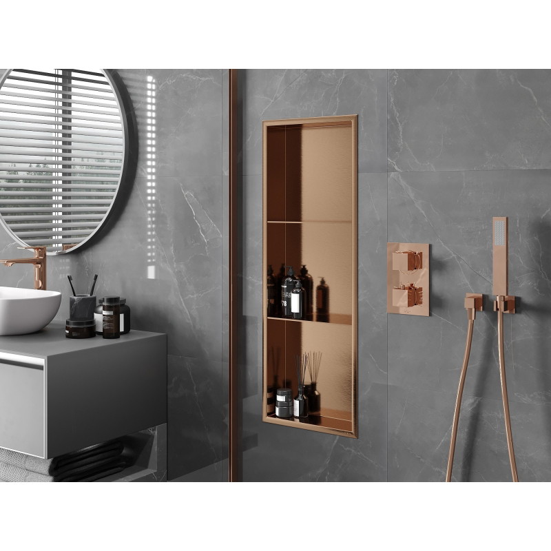 Mexen X-Wall-R recessed shelf with flange and shelf 90 x 30 cm, brushed copper - 19C0903010S