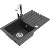 Mexen Pablo granite kitchen sink 1-bowl with drainer and Rita kitchen faucet, black speckled - 6510-76-670300-00