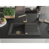 Mexen Pablo 1-bowl granite sink with drainer and kitchen faucet Rita, black speckled - 6510-76-670300-50