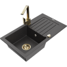 Mexen Pablo 1-bowl granite sink with drainer and kitchen faucet Rita, black speckled - 6510-76-670300-50