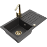 Mexen Pablo granite sink 1-bowl with drainer and Rita kitchen tap, black speckled- 6510-76-670300-50