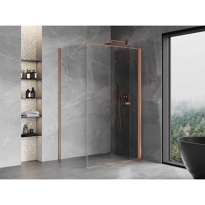 Mexen Mist-F right folding shower cabin 95 x 70 cm, transparent, brushed copper - 8A6T-095-070-65-00-P