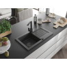 Mexen Pablo granite single-bowl sink with drainer and Rita kitchen faucet, black speckled - 6510-76-670300-70-B