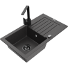 Mexen Pablo 1-bowl granite sink with drainer and kitchen faucet Rita, black speckled - 6510-76-670300-70-B