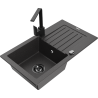 Mexen Pablo granite kitchen sink, 1-bowl with drainer and Rita kitchen tap, black speckled - 6510-76-670300-70-B