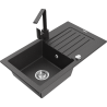 Mexen Pablo granite kitchen sink 1-bowl with drainer and kitchen faucet Rita, speckled black - 6510-76-670300-76