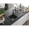 Mexen Pablo granite sink 1-bowl with drainer and Rita kitchen tap, black speckled- 6510-76-670300-76