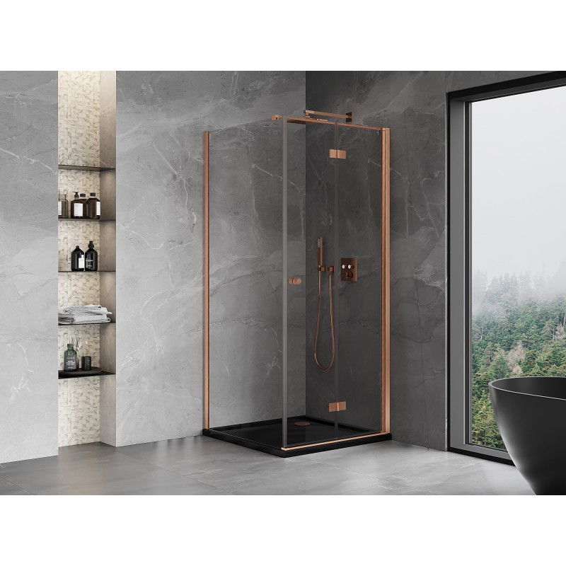 Mexen Mist-F folding shower cabin right 85 x 85 cm, transparent, brushed copper - 8A6T-085-085-65-00-P