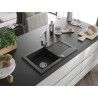 Mexen Pablo 1-bowl granite sink with drainer and Rita kitchen faucet, black - 6510-77-670300-00