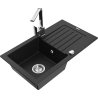 Mexen Pablo 1-bowl granite sink with drainer and Rita kitchen faucet, black - 6510-77-670300-00