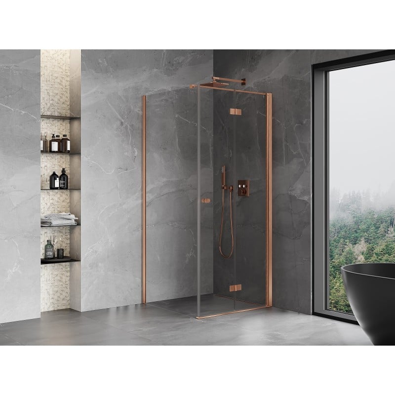 Mexen Mist-F folding shower enclosure right 90 x 90 cm, transparent, brushed copper - 8A6T-090-090-65-00-P