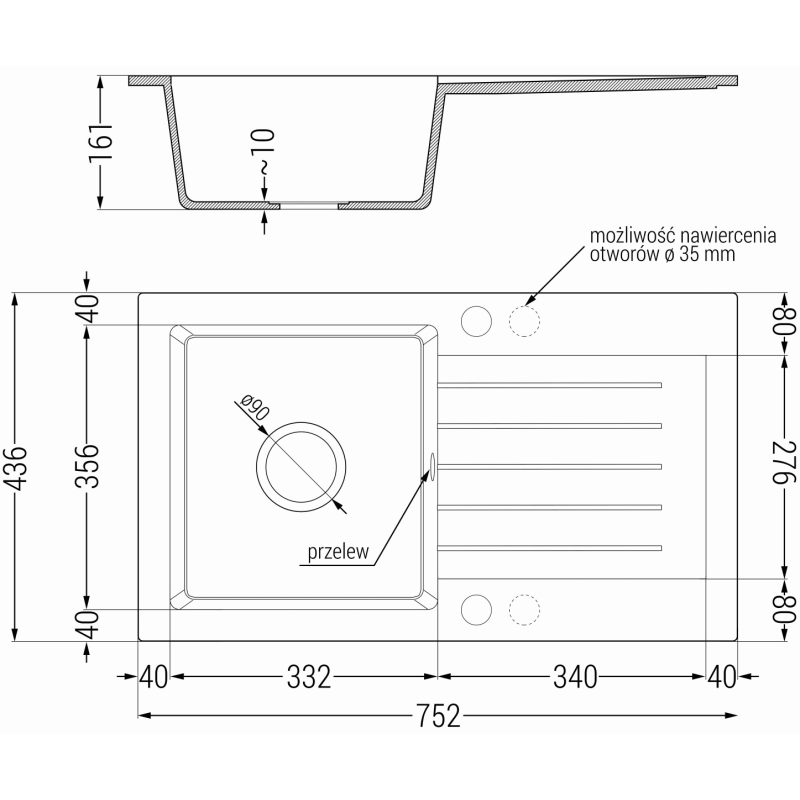 Mexen Pablo 1-Bowl Granite Sink with Drainer and Rita Kitchen Tap, Black - 6510-77-670300-00