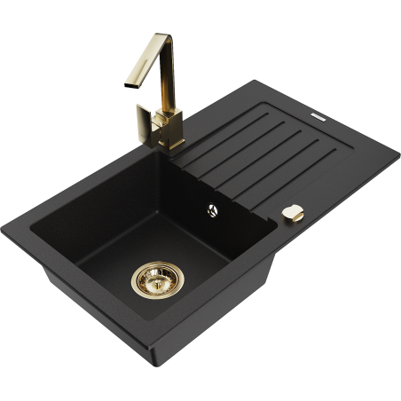Mexen Pablo granite sink 1-bowl with drainer and kitchen faucet Rita, black - 6510-77-670300-50