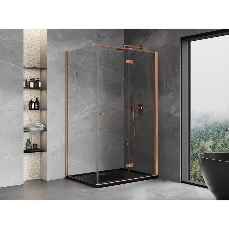 Mexen Mist-F right folding shower cabin 75 x 110 cm, transparent, brushed copper - 8A6T-075-110-65-00-P