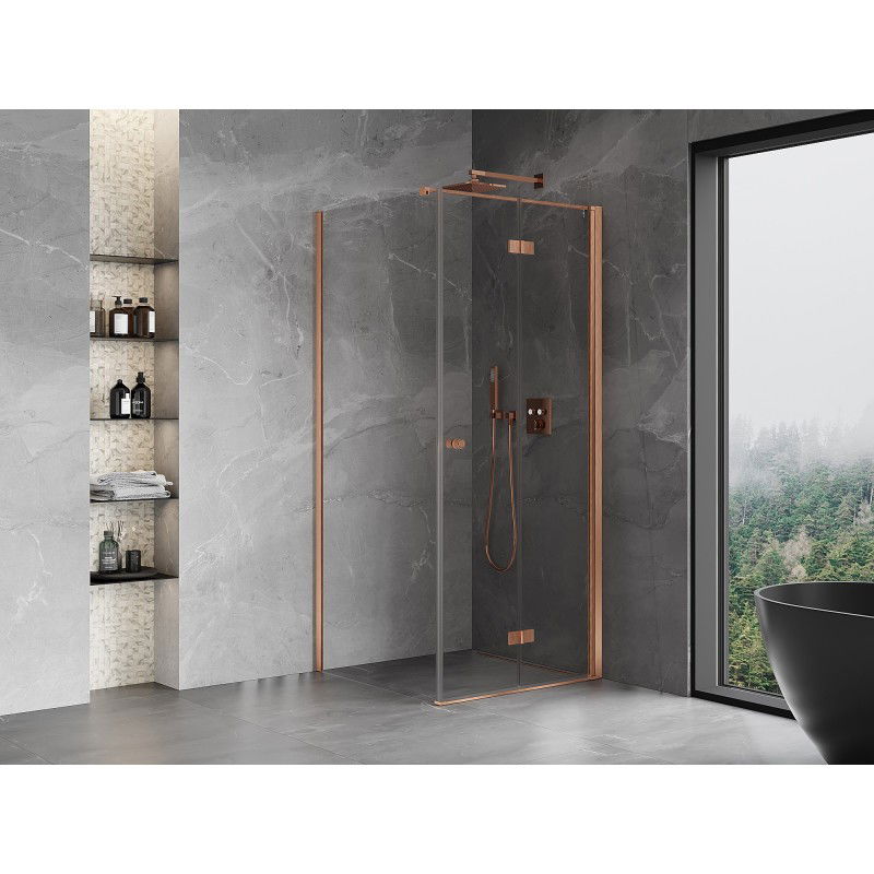 Mexen Mist-F folding shower enclosure right 120 x 120 cm, transparent, brushed copper - 8A6T-120-120-65-00-P