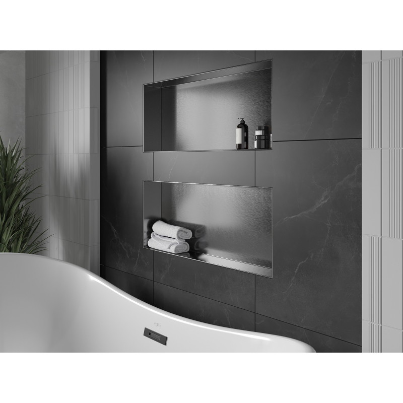 Mexen X-Wall-NR recessed shelf without flange 75 x 30 cm, brushed gun gray - 19E1753010