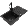Mexen Pablo 1-compartment granite sink with a drip tray and kitchen mixer tap Rita, Black - 6510-77-670300-70-B