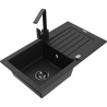 Mexen Pablo granite sink 1-bowl with drainer and kitchen faucet Rita, black - 6510-77-670300-70-B