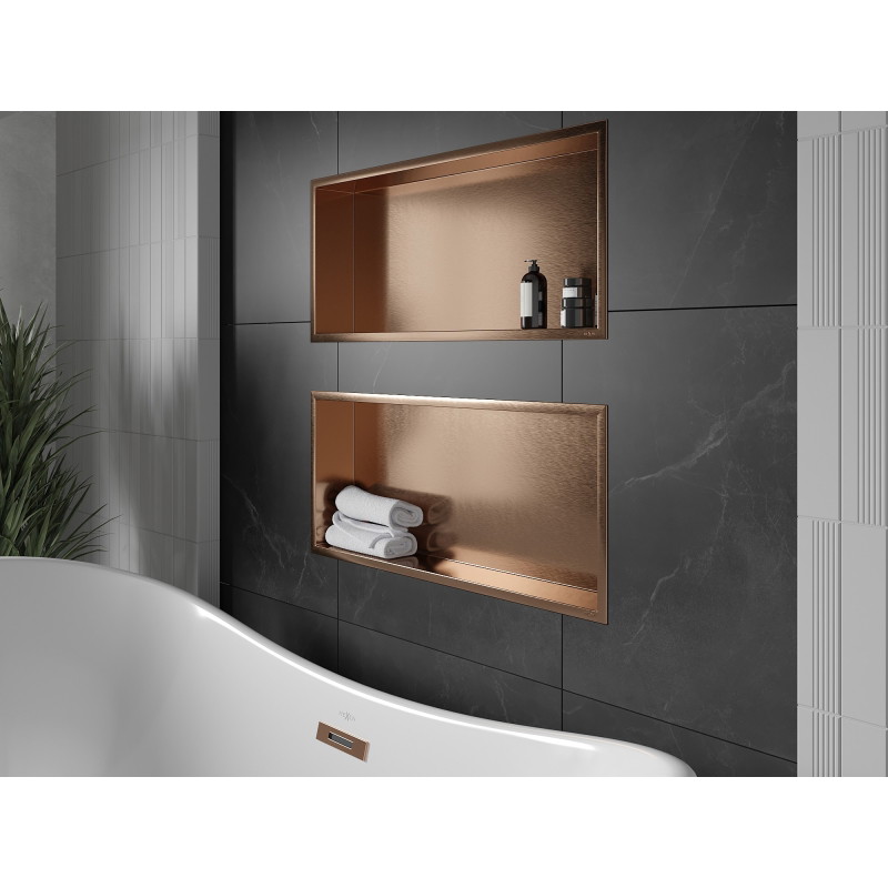 Mexen X-Wall-R recessed shelf with flange 75 x 30 cm, brushed copper - 19C0753010