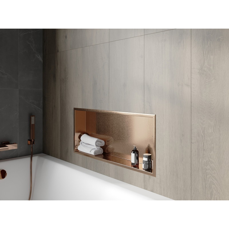 Mexen X-Wall-R recessed shelf with flange 75 x 30 cm, brushed copper - 19C0753010