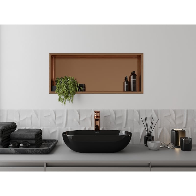 Mexen X-Wall-R recessed shelf with flange 75 x 30 cm, brushed copper - 19C0753010
