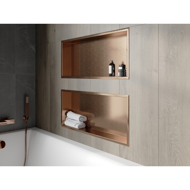 Mexen X-Wall-R recessed shelf with flange 75 x 30 cm, brushed copper - 19C0753010