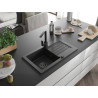 Mexen Pablo granite sink 1-bowl with drainer and kitchen faucet Rita, black - 6510-77-670300-70-B