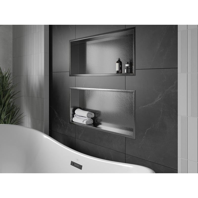 Mexen X-Wall-R niche shelf with flange 75 x 30 cm, gun gray brushed - 19E0753010