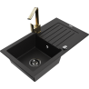 Mexen Pablo 1-compartment granite sink with a drip tray and kitchen mixer tap Rita, Black - 6510-77-670300-50-B