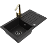 Mexen Pablo granite kitchen sink 1-bowl with drainer and kitchen faucet Rita, black - 6510-77-670300-50-B