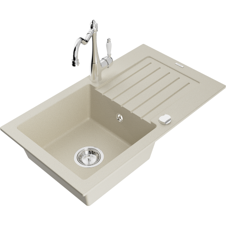 Mexen Pablo 1-bowl granite sink with drainer and Carla kitchen tap, beige - 6510-69-670700-00
