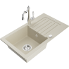 Mexen Pablo granite kitchen sink 1-bowl with drainer and Carla faucet, beige - 6510-69-670700-00