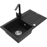 Mexen Pablo 1-bowl granite sink with drainer and kitchen faucet Rita, black - 6510-77-670300-70