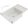 Mexen Elias 1-bowl granite sink with drainer and kitchen faucet Rita, white - 6511-20-670300-00