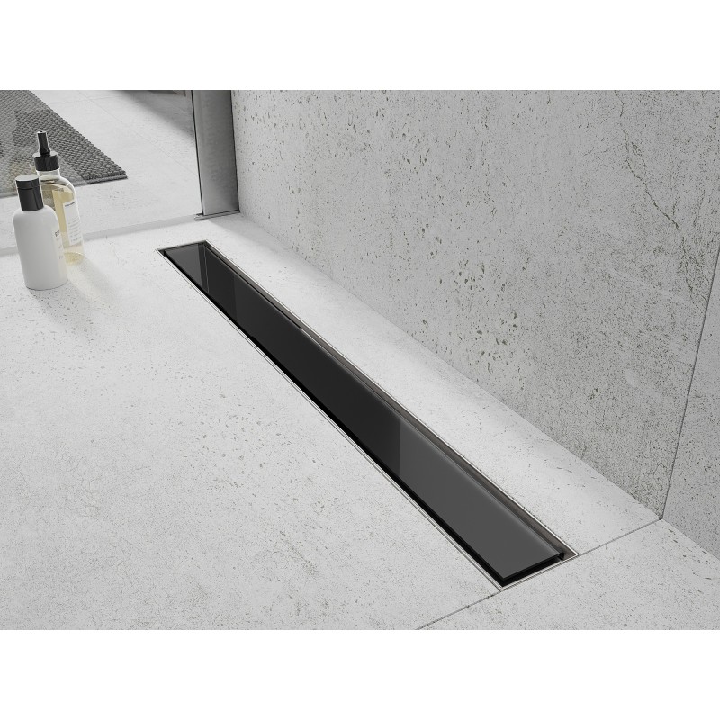 Mexen Flat 360° MGB Linear Rotating Drain 80 cm, Black Glass - 1026080-40