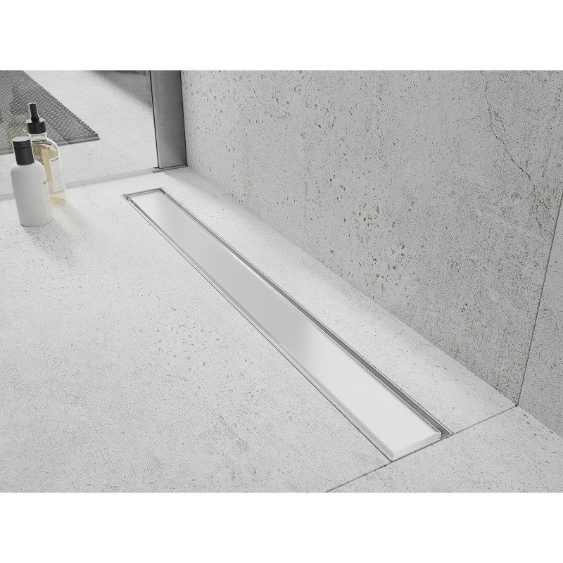 Mexen Flat 360° MGW 90 cm Rotating Linear Drain, White Glass - 1027090-40