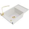 Mexen Elias 1-compartment granite sink with a drip tray and kitchen mixer tap Rita, White - 6511-20-670300-50