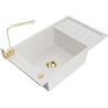 Mexen Elias granite sink 1-bowl with drainer and Rita kitchen faucet, white - 6511-20-670300-50