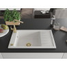 Mexen Elias granite sink 1-chamber with drainer and kitchen faucet Rita, white - 6511-20-670300-50